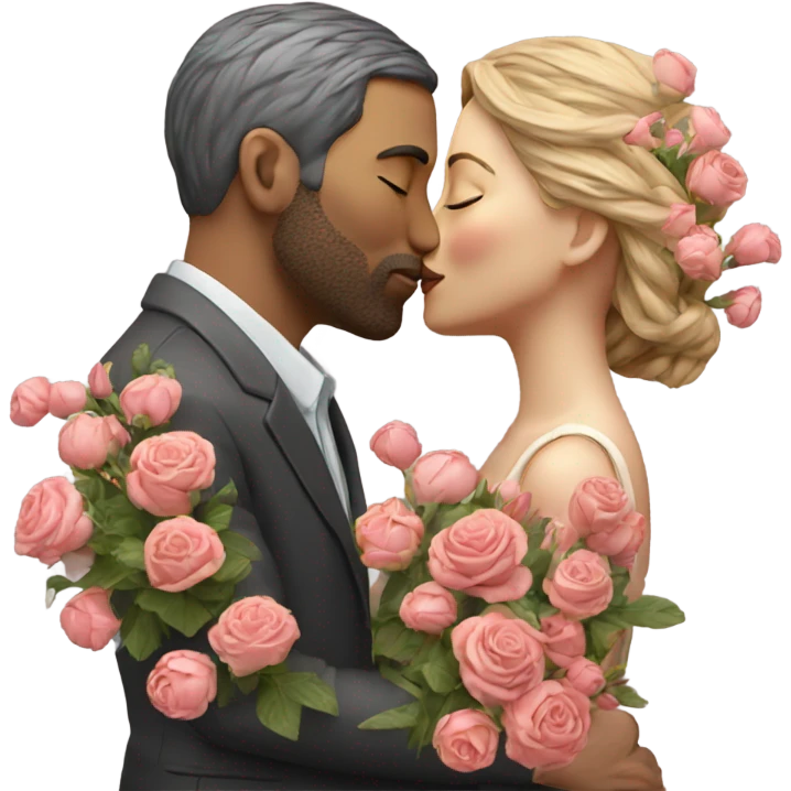 Hyper Realistic Couple kissing surrounded by flowers emoji