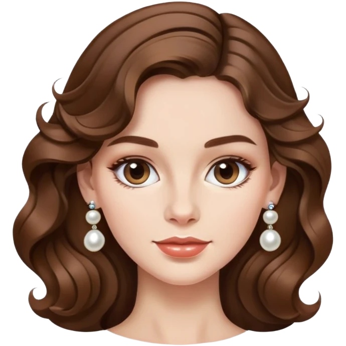 Elegant British girl with wavy hair and pearl earrings, refined features emoji