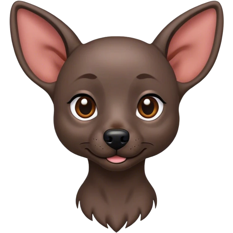 Cinematic Cute Xoloitzcuintle dog Portrait Emoji, Head tilted playfully and inquisitively, featuring smooth, hairless ebony skin with distinctive, artistic wrinkles, round, sparkling dark eyes filled with curiosity, Simplified yet irresistibly adorable features, highly detailed, glowing with a warm, friendly glow, high shine, affectionate and spirited, stylized with a touch of whimsy, bright and endearing, soft glowing outline, capturing the essence of a mischievous yet loving companion, so playful it feels like it could trot out of the screen and into your arms! emoji