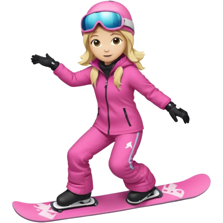 A snowboarder girl in a pink kosume full body blonde emoji