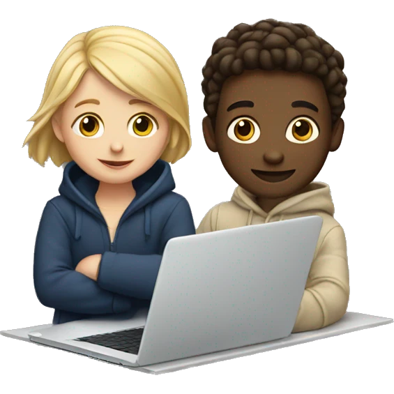 white boy and girl behind laptop emoji