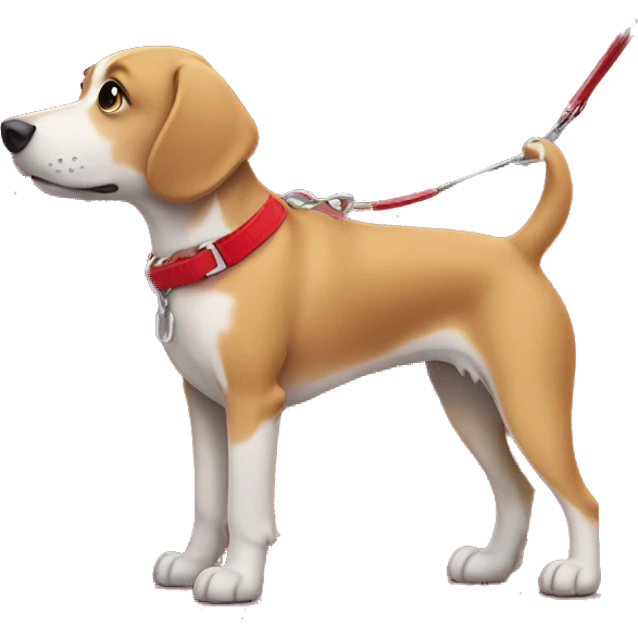 dog wearing red attire on a leash by girl walking in red shirt emoji