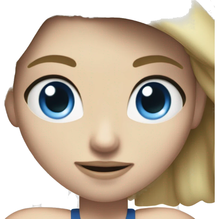 Close up Actively gesturing  with hands Pale skinned Fit woman With the biceps and blonde hair in dark gray Sleeveless Mike, black sports shorts, watch and white Sneakers and Blue Eyes  emoji