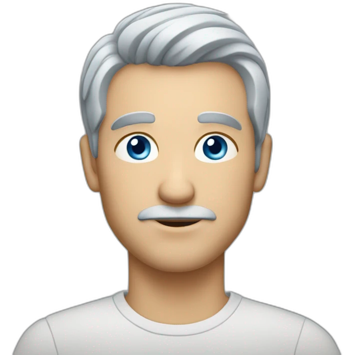 man with short grey hair and blue eyes, light stuble emoji