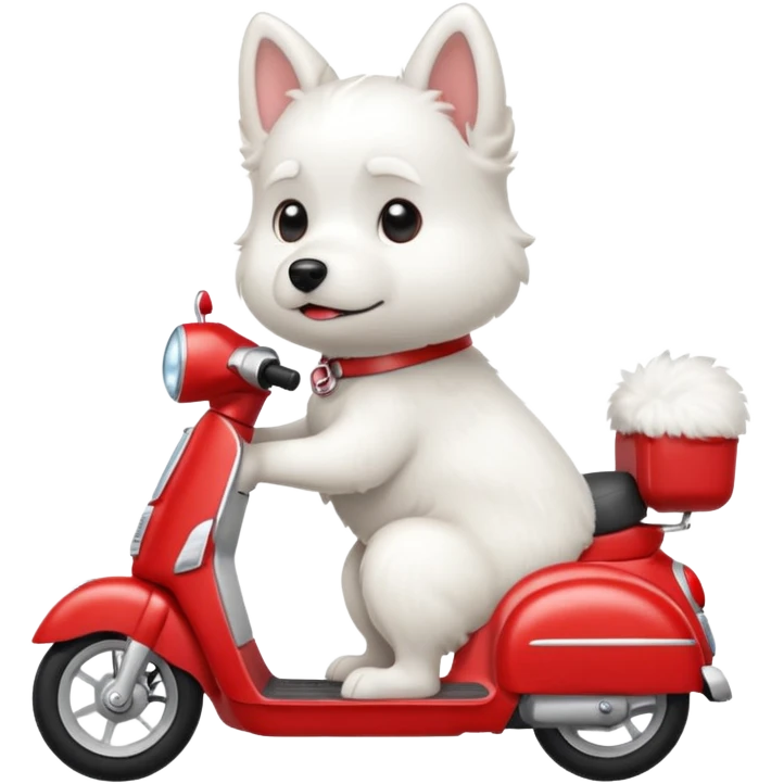 Chien blanc type Montagne sur un scooter rouge et blanc emoji