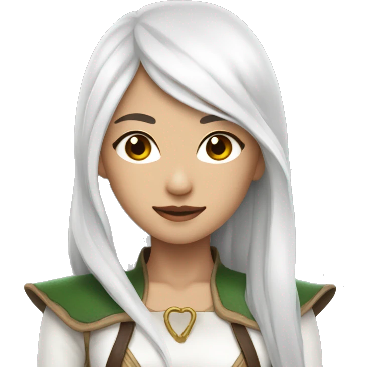 Asian feminine body slim long white hair elf leather costume emoji
