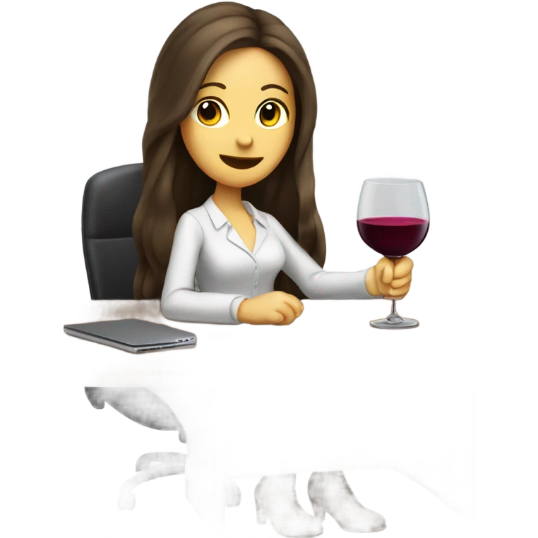 Cute office working brunette drinking wine while at computer long hair fair skin emoji