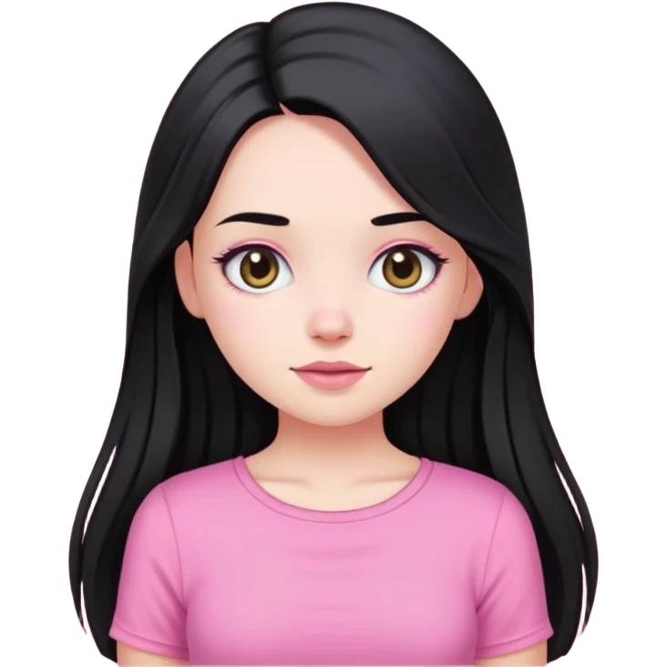 A white skin girl with black long hair and wearing a cute pink top emoji
