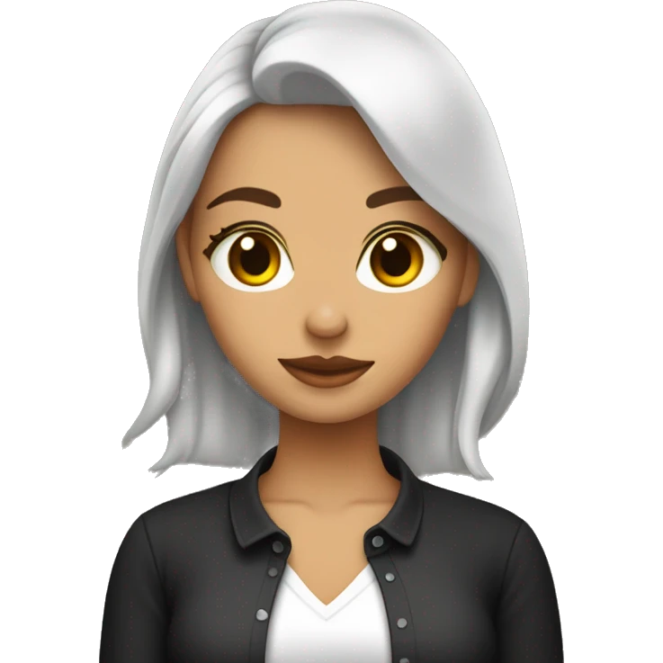 chica blanca y bonita con pelo y ojos color café con camisa color negra  emoji