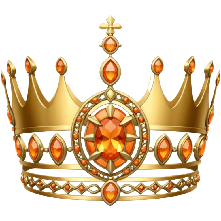 gold tiara with orange stones and a crusader emblem emoji