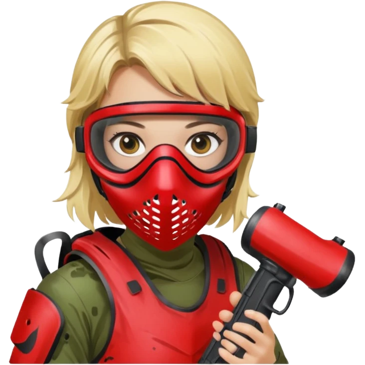 blond girl playing paintball with red paintball face mask emoji