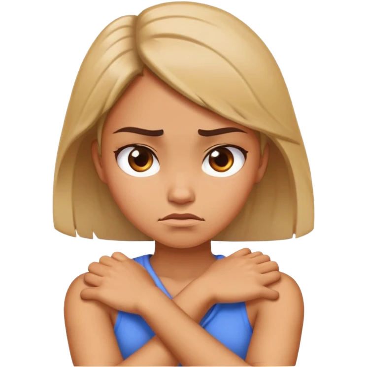 girl arms crossed holding neck and looking angry emoji