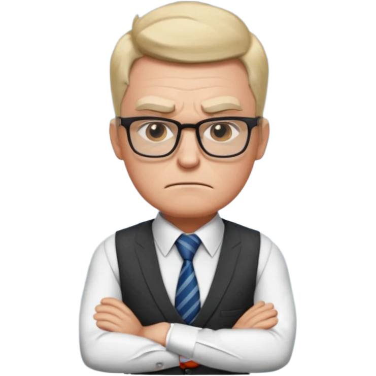 Frowns with Glasses, Strict Teacher: Man with square glasses, vest and tie, arms crossed, angry face

 emoji