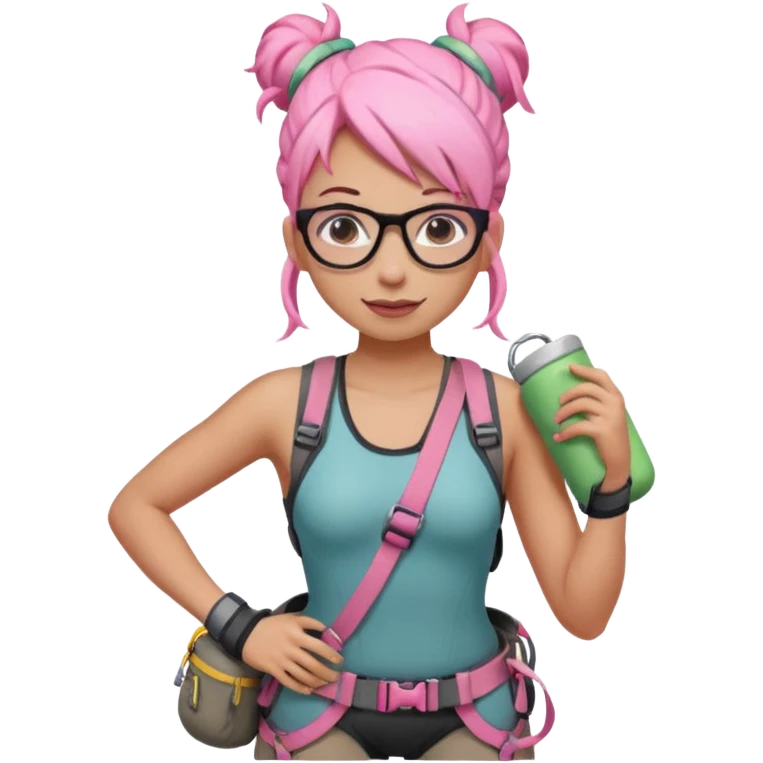 climber woman with pink bun hair and glassess emoji