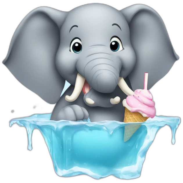 An elephant eating an ice cream while in a swimming poll emoji