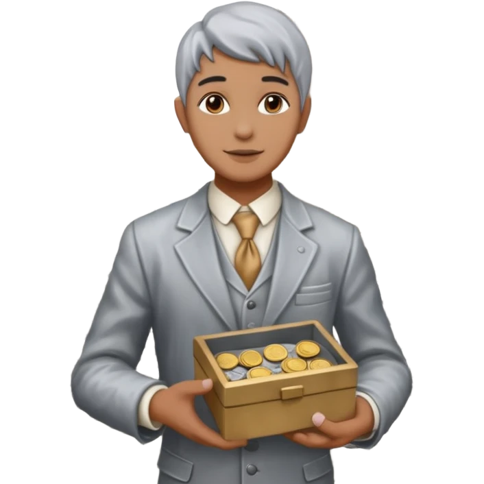 Living statue (silver paint),Street Performers,background street setup, with coins box emoji