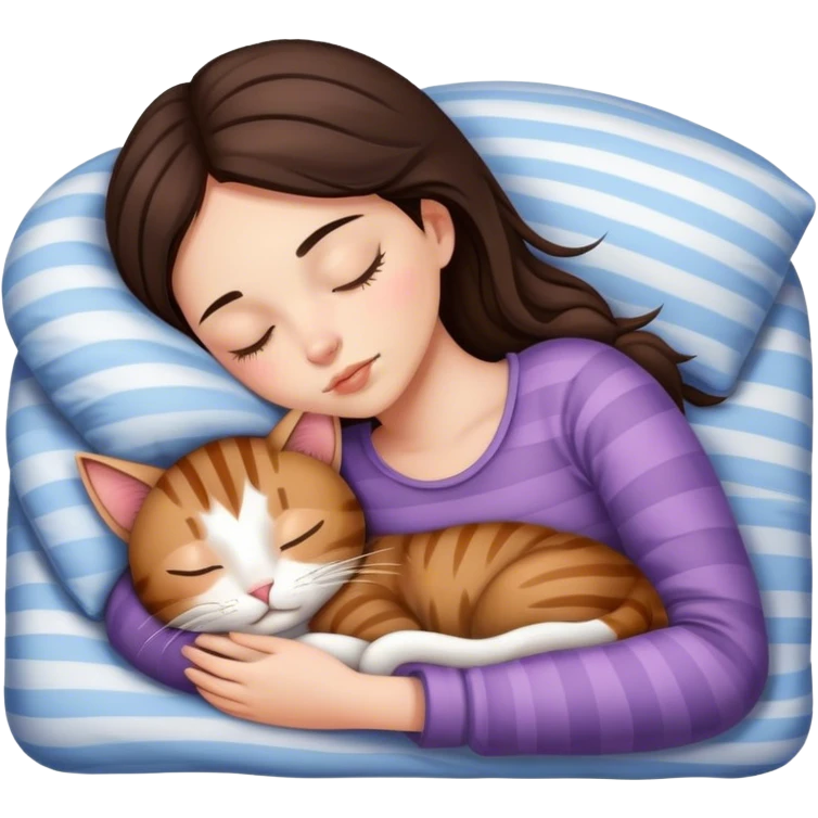 Brunette girl  sleeping with stripped cat  emoji