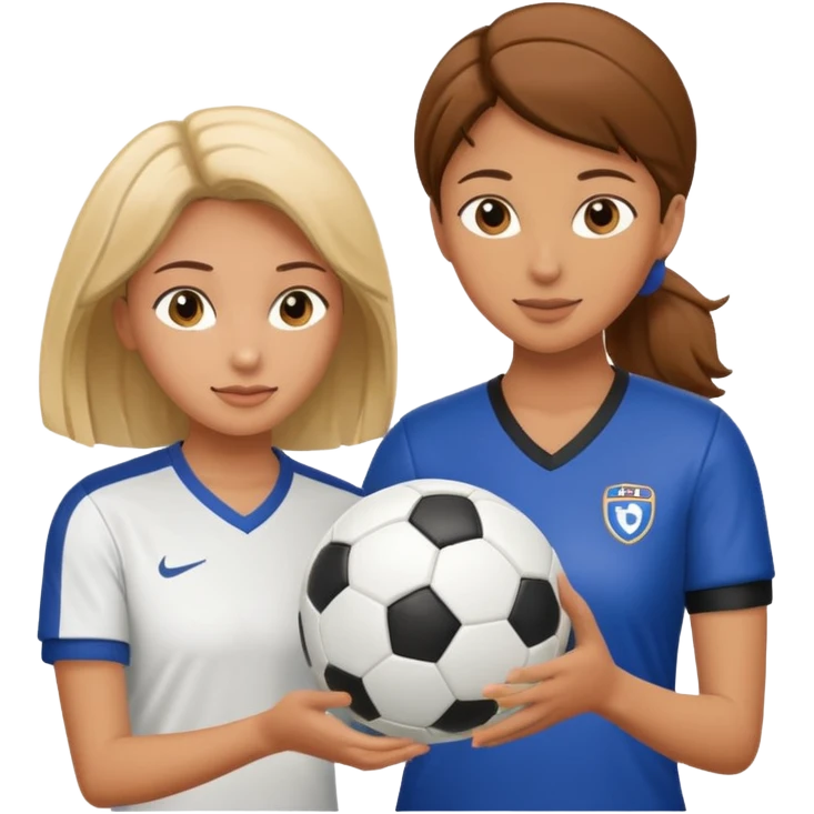 female soccer mentor teaching mentee to pass the ball emoji