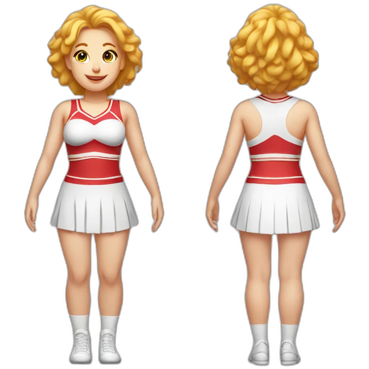 Full body Caucasian curvy cheerleader back and front views emoji