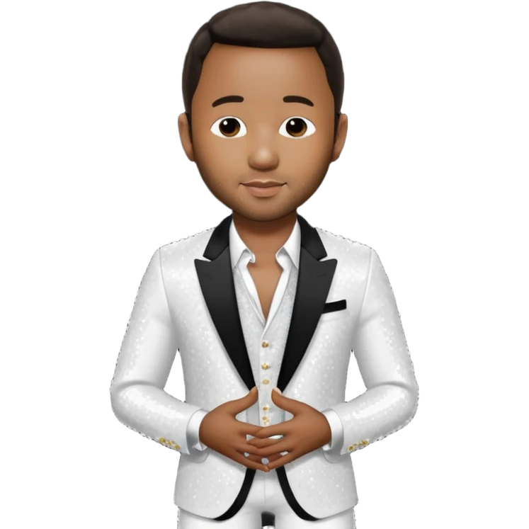 John Legend with dark brown hair, white sequin outfit emoji