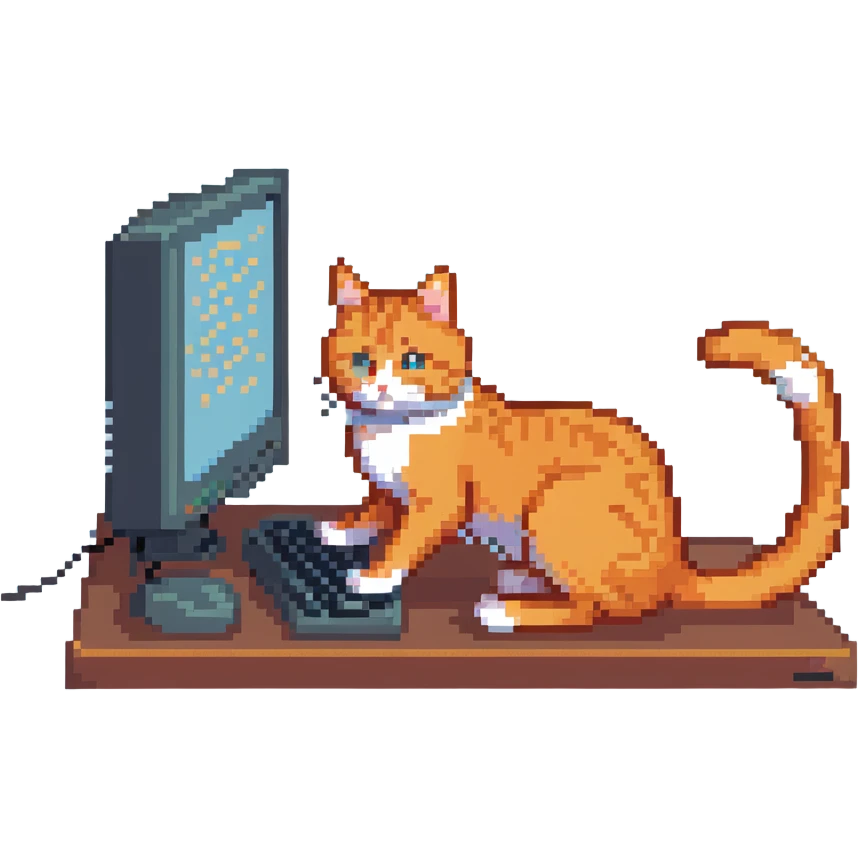 orange cat typing on desktop computer emoji