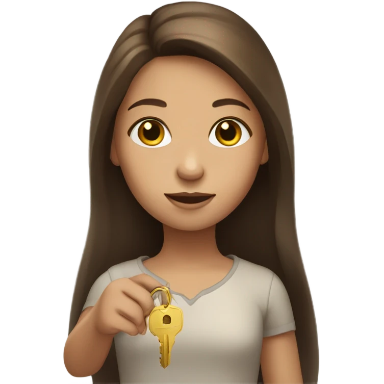 Girl with brown long hair with gold key in hand emoji