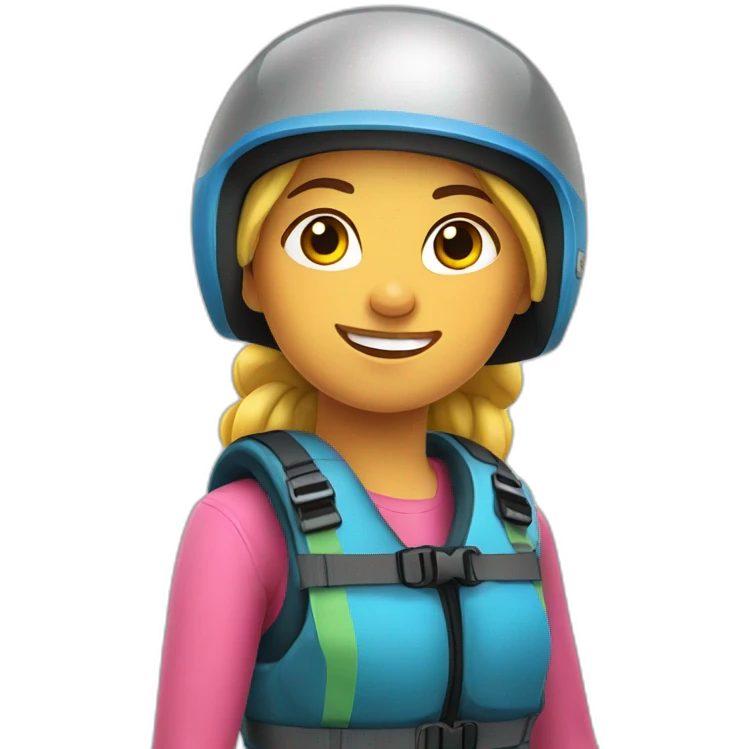 rafting girl wearing helmet and vest posing with paddle emoji