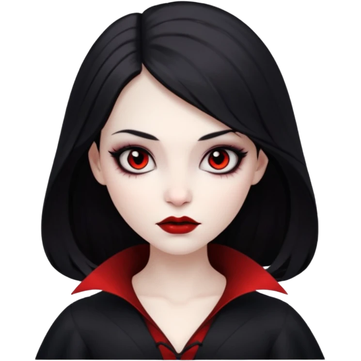 девушка вампир с очень бледной кожей, темными волосами и черными макияжем глаз в стиле Apple avatar  emoji