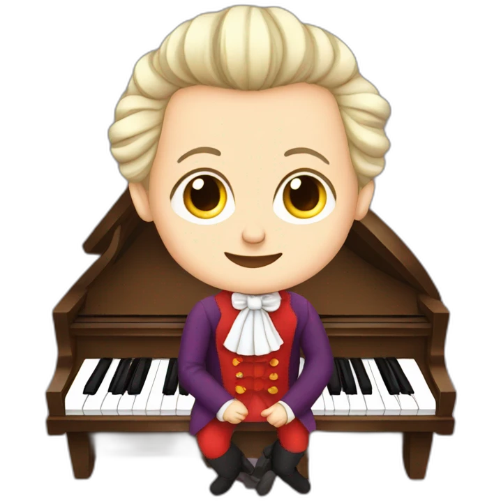 mozart in the age of five sitting on a piano emoji