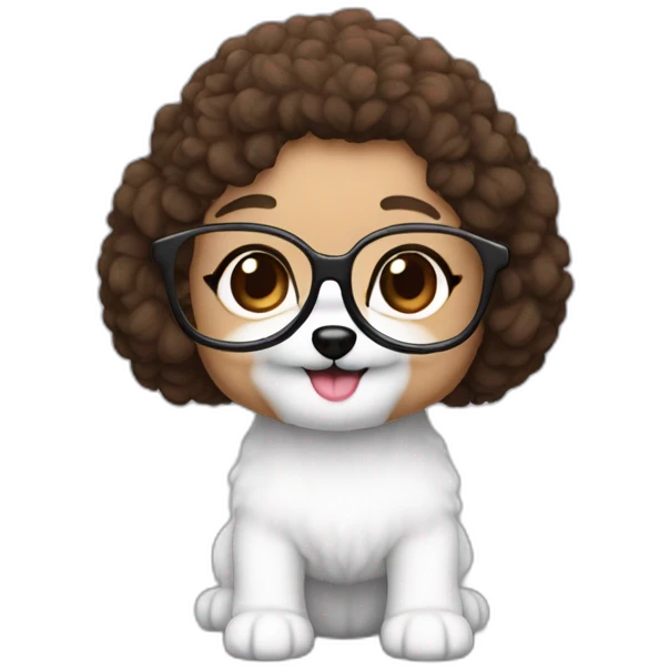 woman-white skin-brown hair-black-with glasses bichon dog-white-smile-christmas emoji