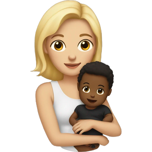 Blonde woman holding her light brown headed toddler and her black headed baby emoji