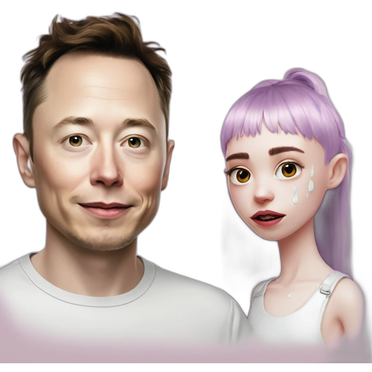 Grimes with milk dripping down face, elon musk smirking, duo emoji