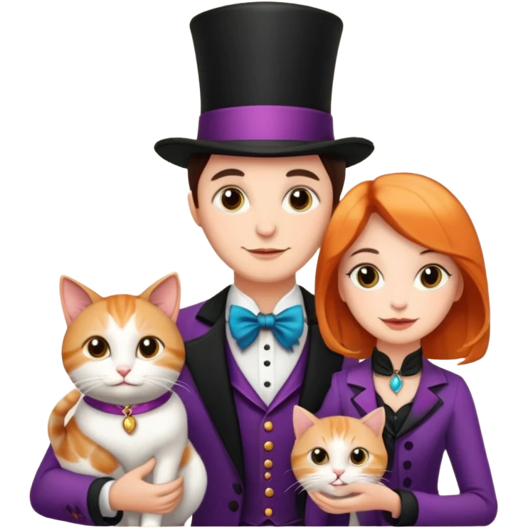 magician couple and their pet cat emoji