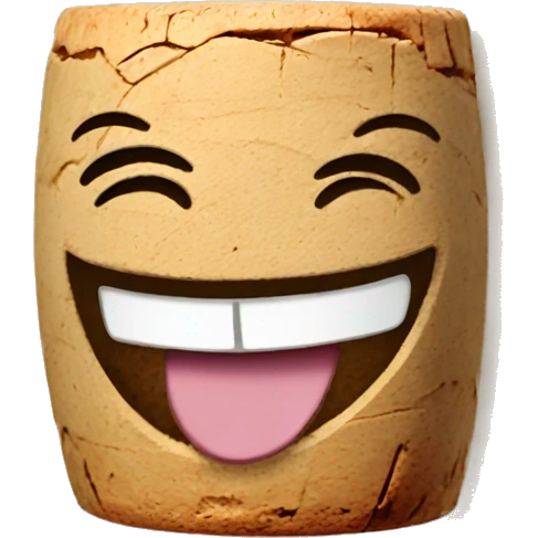 A wine Cork with face laughing emoji