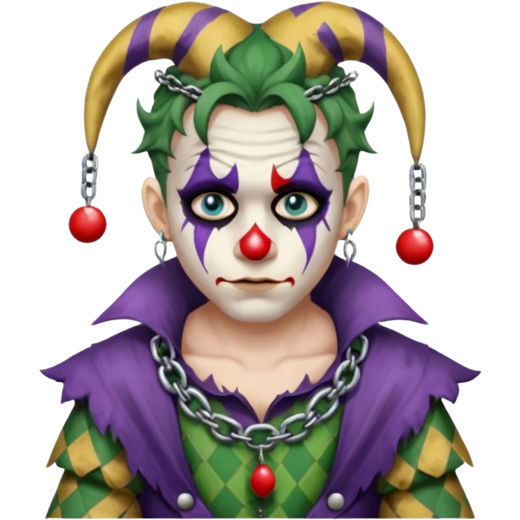 a chained wrangled jester emoji