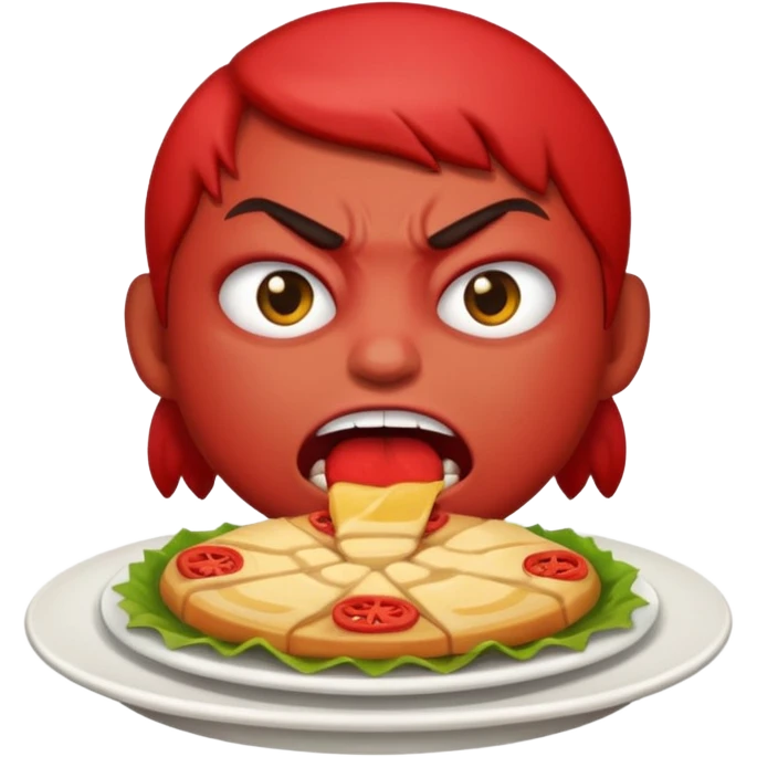 Angry emoji that’s eating a lot of food emoji