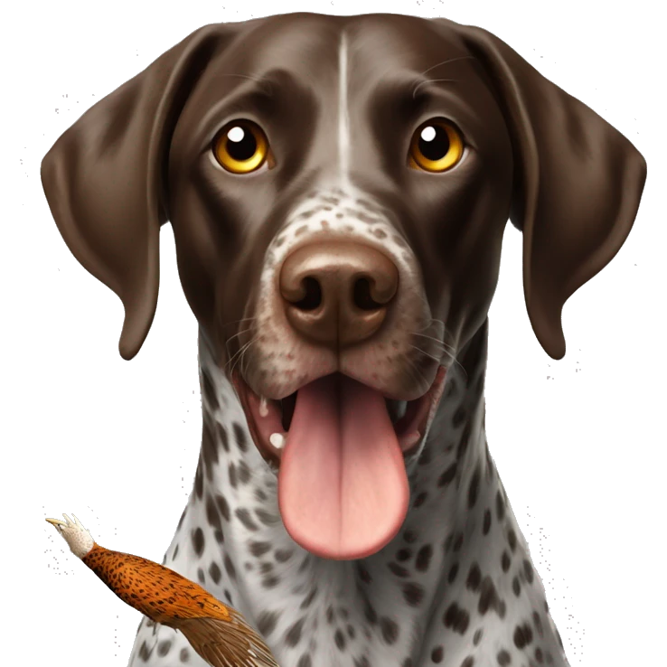 A German shorthaired pointer dog with a pheasant in his mouth emoji