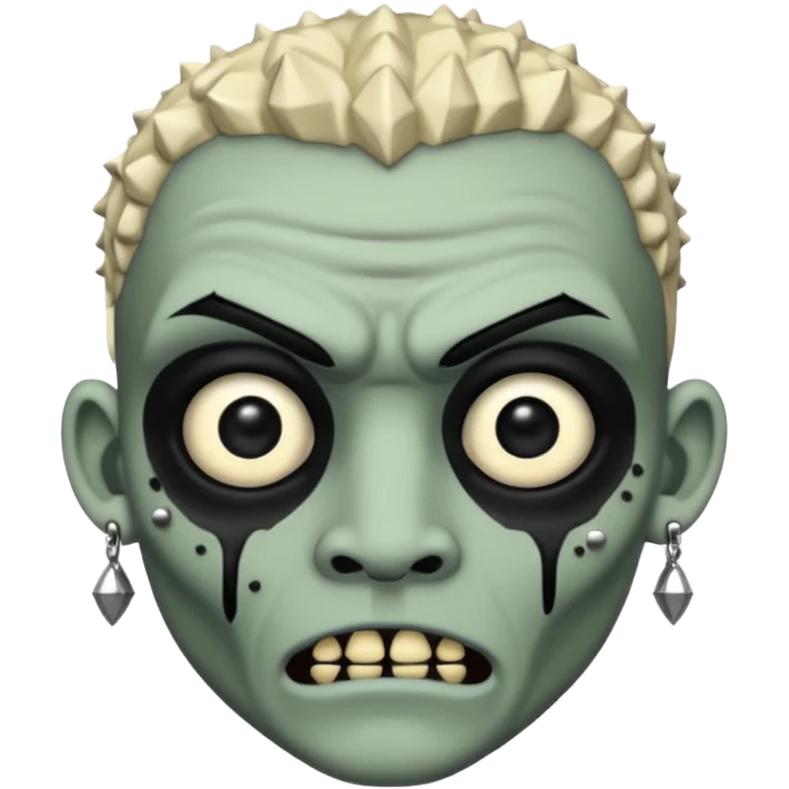 Zumbi man, white, black eye, studded earrings on both ears emoji