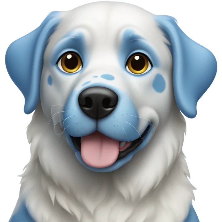 sky blue dog with darker blue spots and a dark blue nose. Her eyes are white with black pupils  emoji