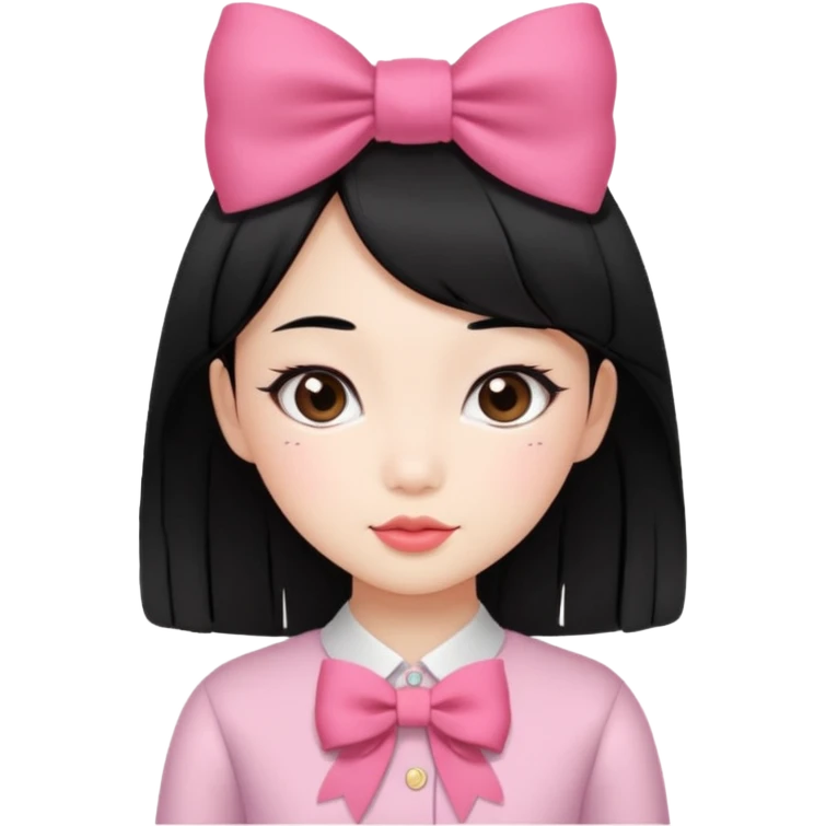 Asian girl with straight black hair and coquette bow on hair emoji