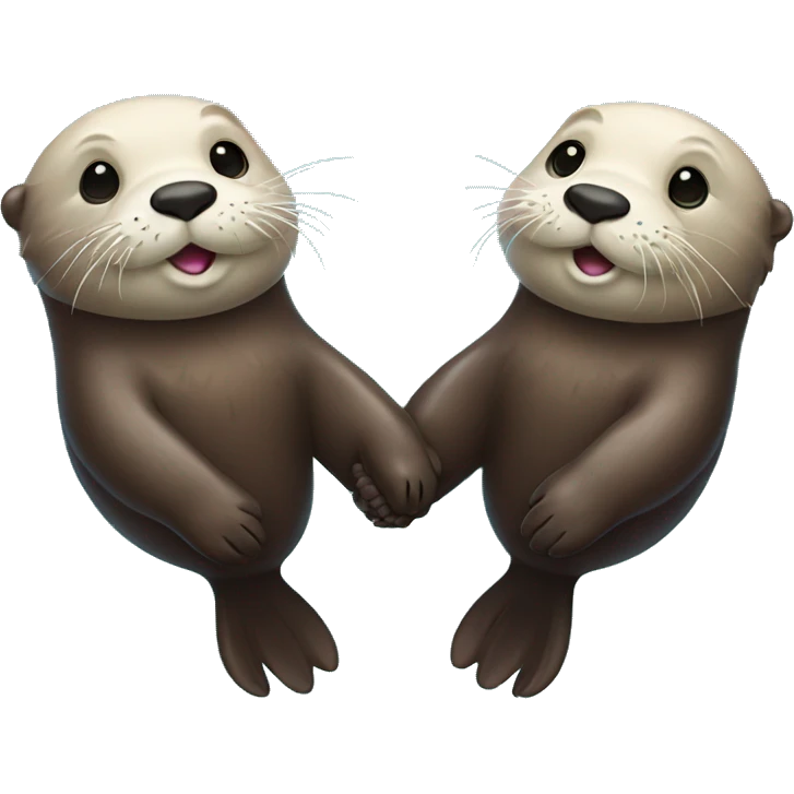 Two sea otters floating on their backs holding hands emoji
