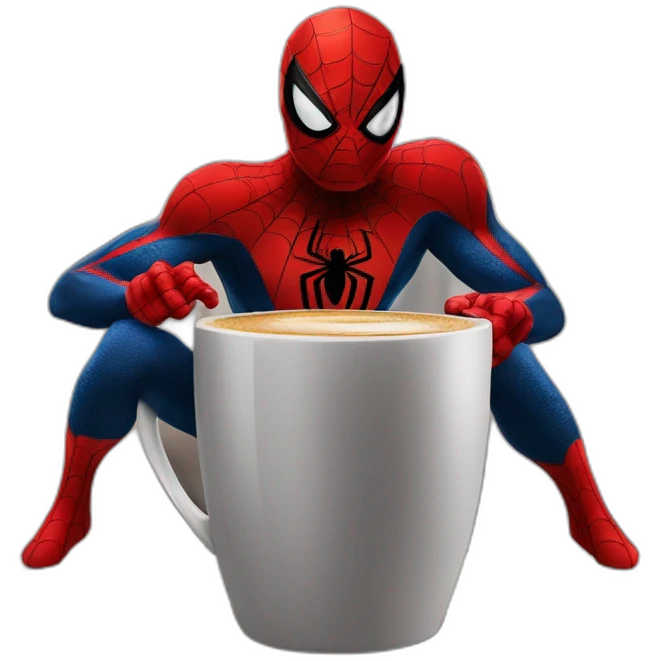 spiderman with a coffee emoji