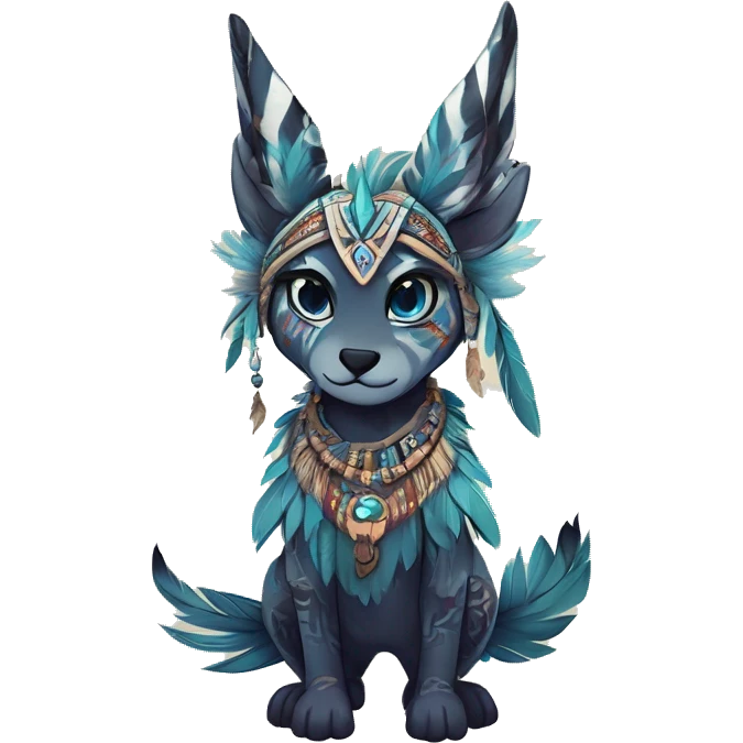 cute edgy ethereal shy epic tribal fantasy animal fursona Fionbri creature by griffsnuff & LiLaiRa & Falvie with exotic colors with intricate patterns and feathers and headdress and necklace full body emoji