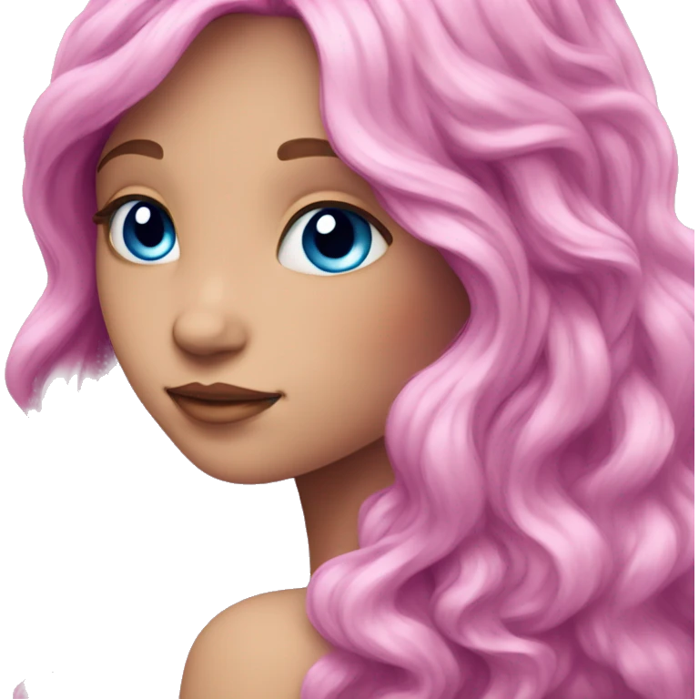 Fairy pink wavy long hair , blue eyes , purple wings  emoji