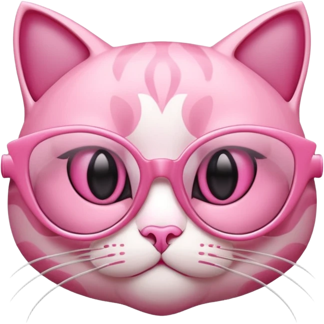 A 3D cartoon rose-pink cat-eye spectacle, glossy curved frame, soft reflections, isolated on plain background. only glasses. emoji