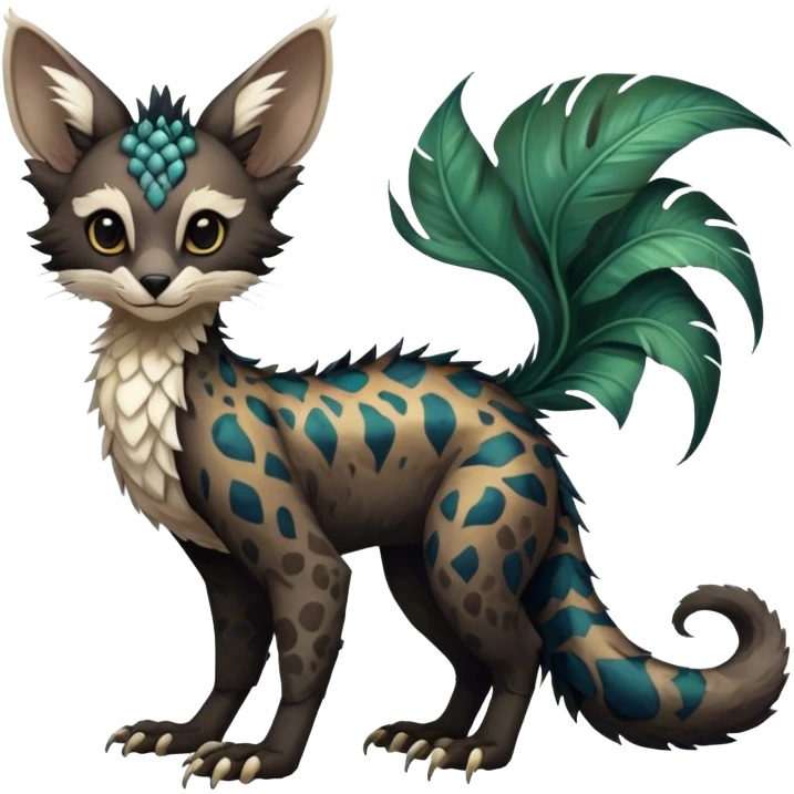 Feral Rare Fantasy dark tropical Vernid-Trico-species by LiLaiRa, random markings, tufted tail, tufted ears, full body emoji
