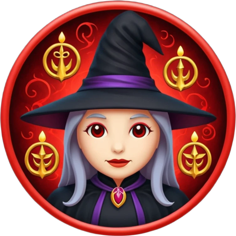 iOS emoji, dark fantasy magic seal, witch symbol, web pattern, red glow, minimal clean style emoji