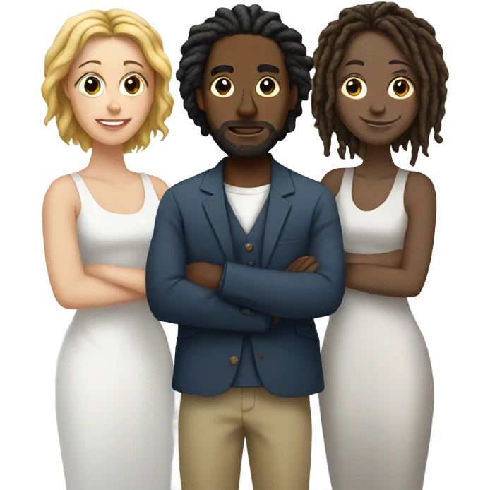 Blackman with dreadlocks with two white women emoji