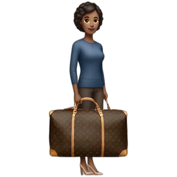woman holding louis Vuitton travel bag with wheels emoji