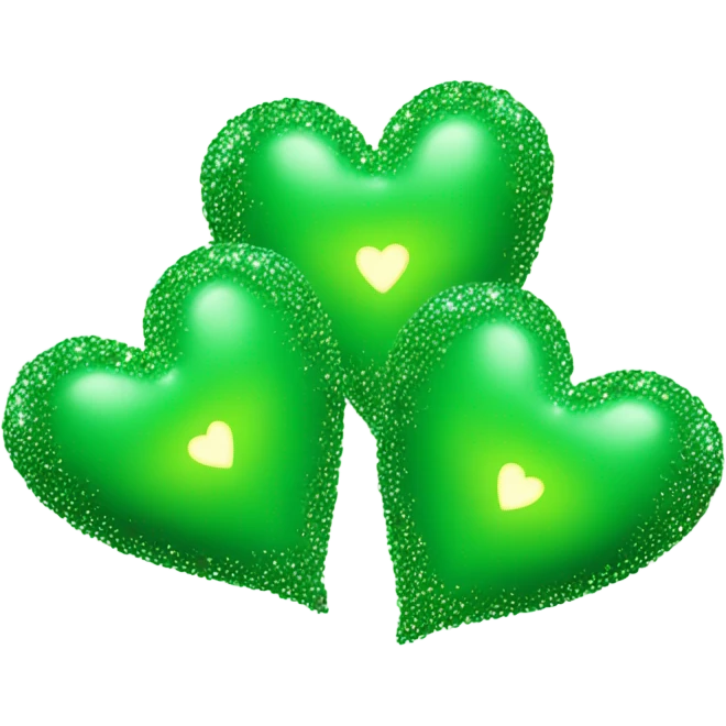 Three small green hearts with sparkles emoji